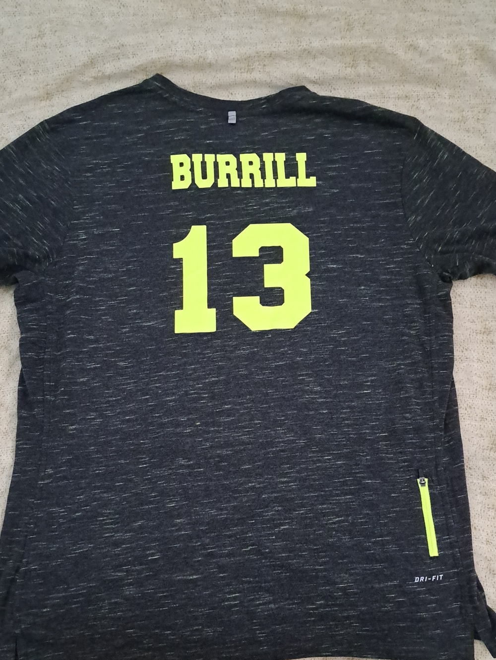 Nike Men's Dark Heather Gray Athletic Tee with Neon Yellow Name & Number